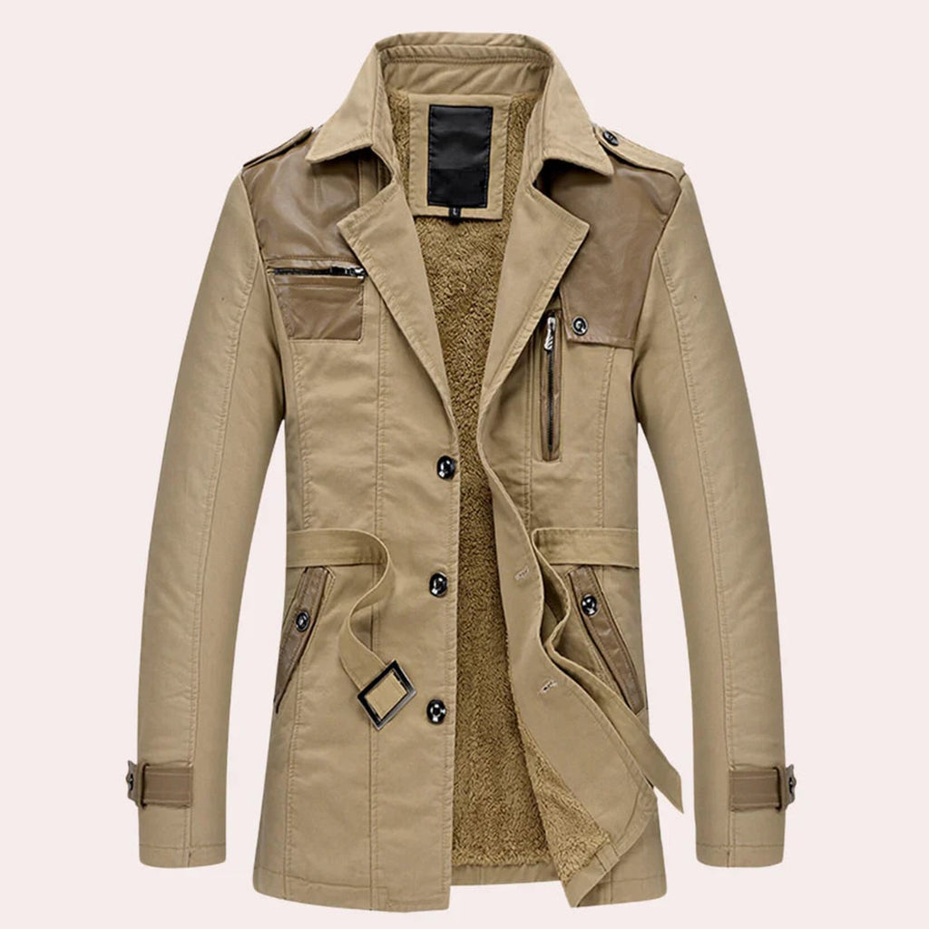 Trench Coat Men Button Front Fur Lining - Image 1