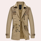 Trench Coat Men Button Front Fur Lining - Image 1