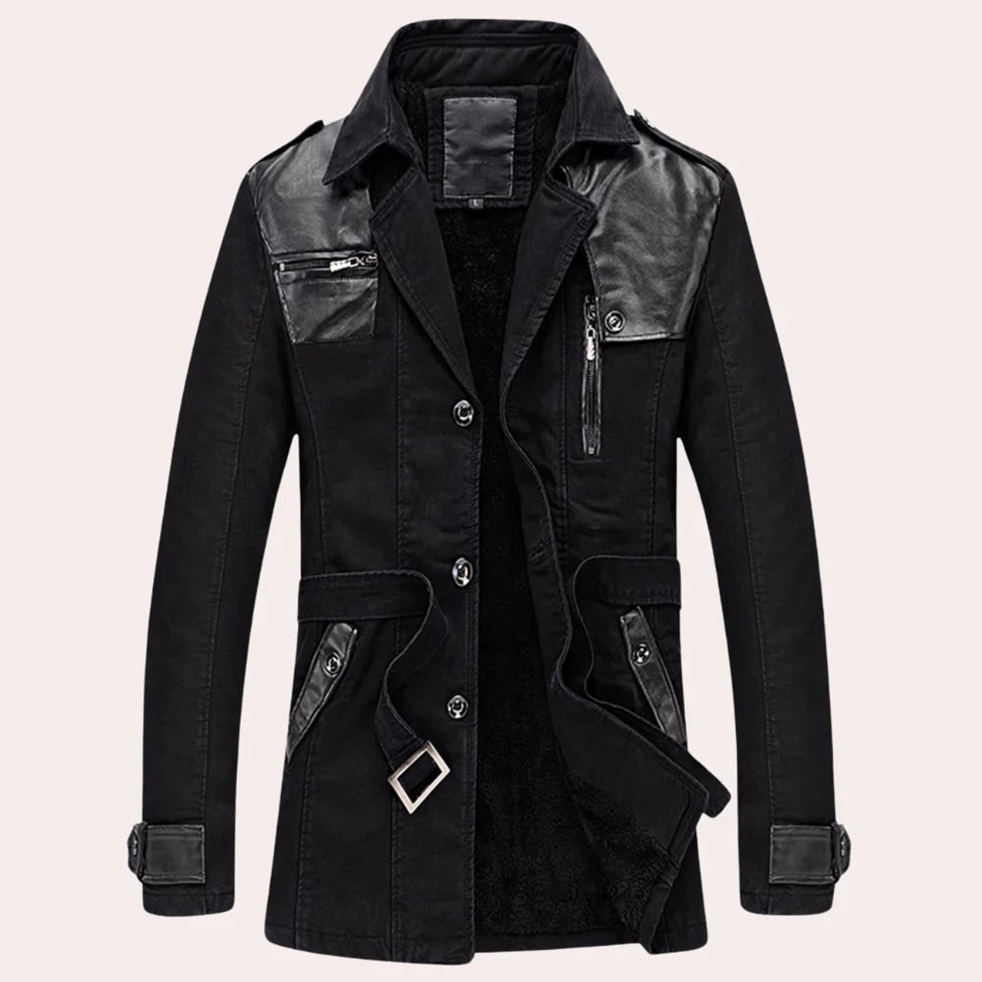 Trench Coat Men Button Front Fur Lining - Image 4