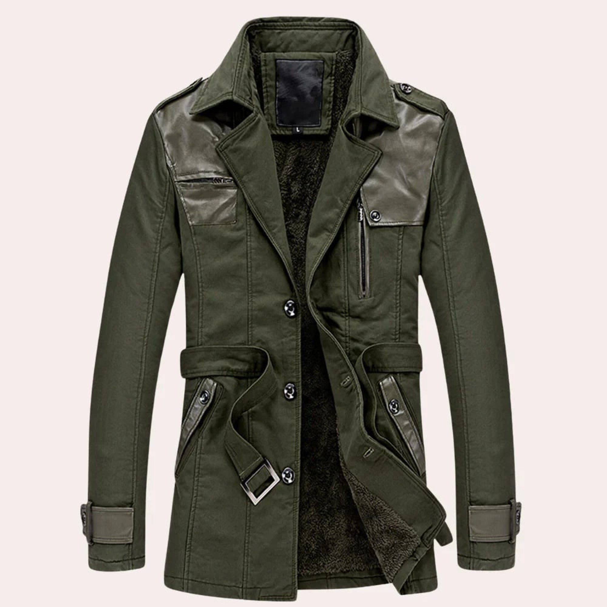 Trench Coat Men Button Front Fur Lining - Image 5