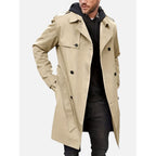 Trench Coat Men Double-Breasted Knee-Length With Belt - Image 2