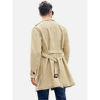 Trench Coat Men Double-Breasted Knee-Length With Belt - Image 3