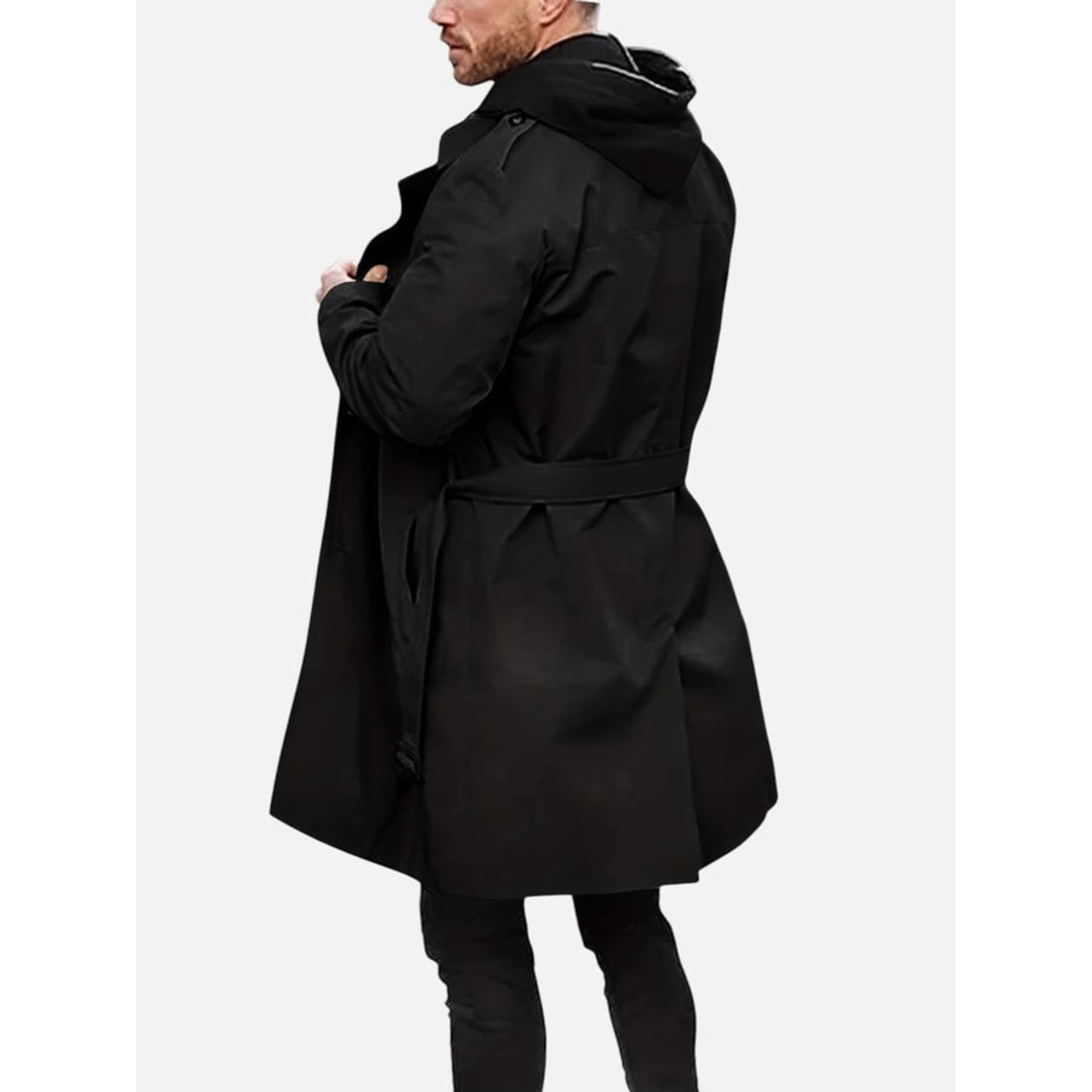 Trench Coat Men Double-Breasted Knee-Length With Belt - Image 7