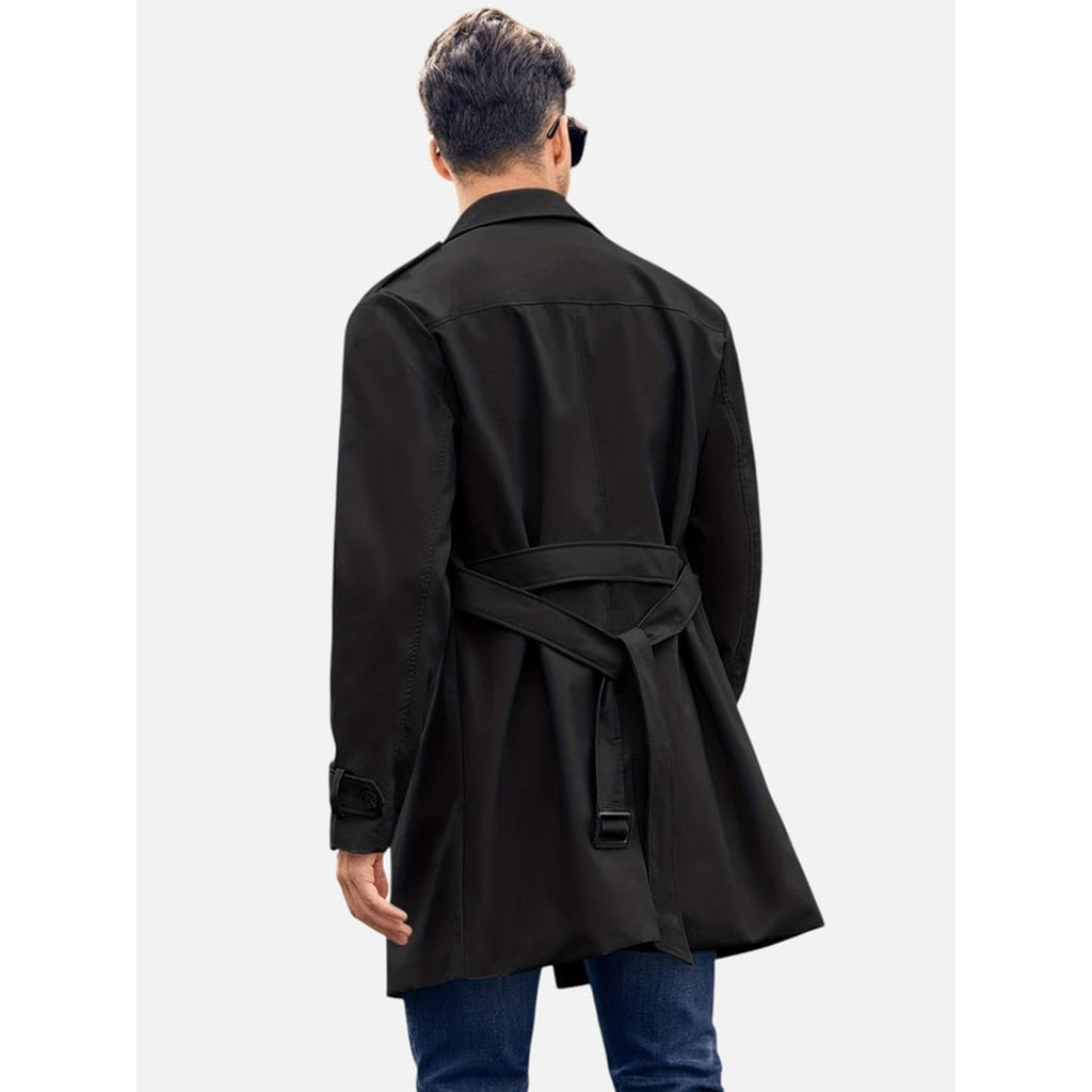 Trench Coat Men Double-Breasted Knee-Length With Belt - Image 8