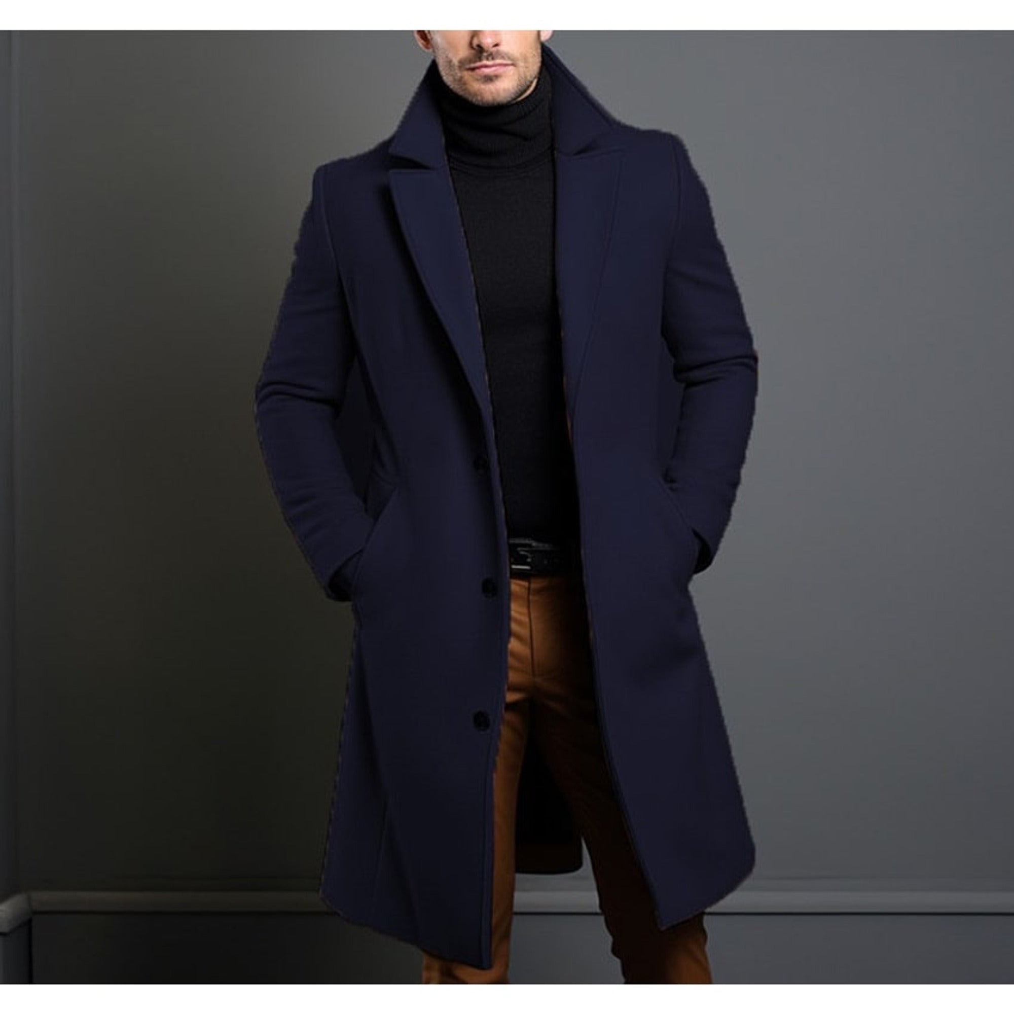 Trench Coat Men Long Notched Lapels - Image 1