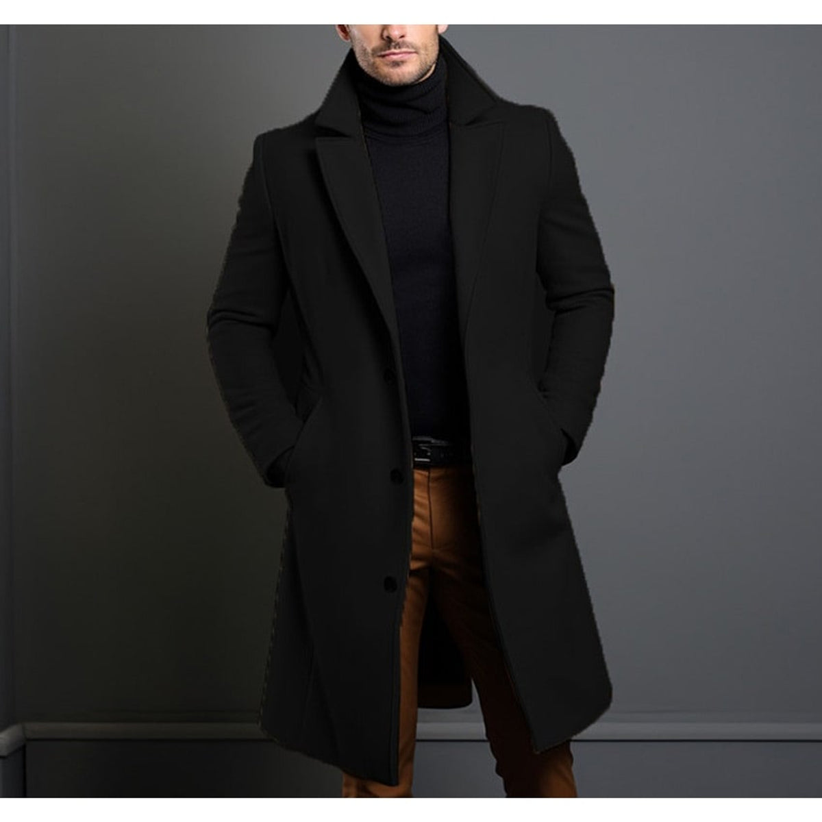 Trench Coat Men Long Notched Lapels - Image 2