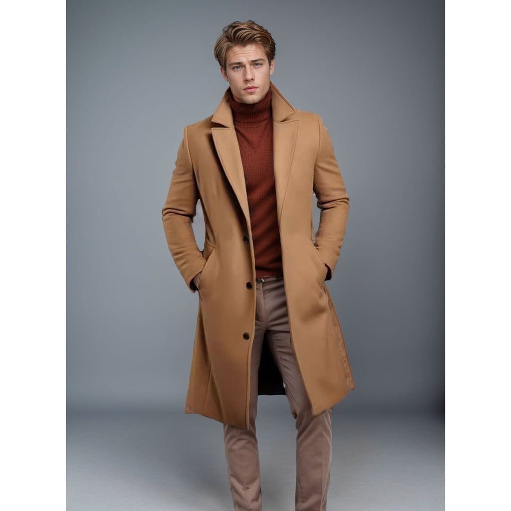 Trench Coat Men Long Notched Lapels - Image 3