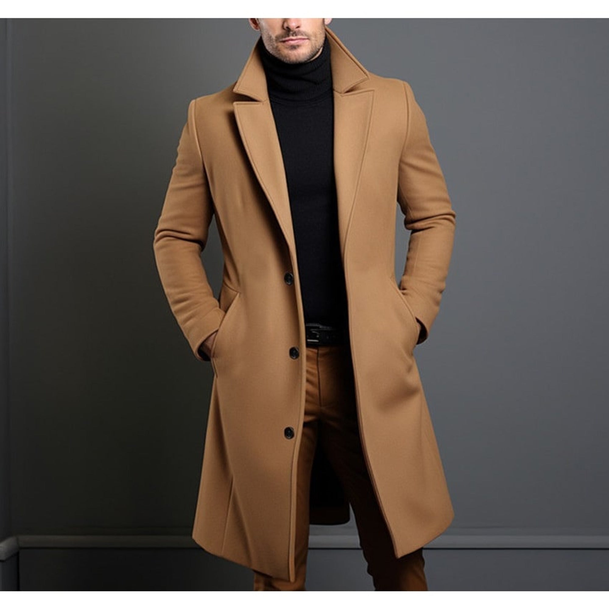 Trench Coat Men Long Notched Lapels - Image 5