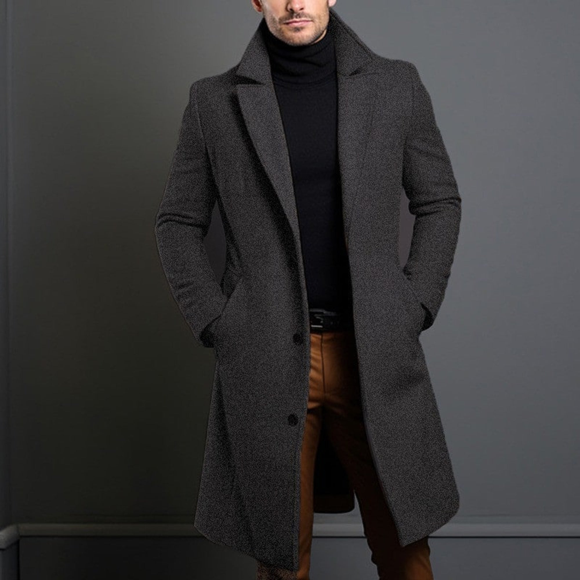 Trench Coat Men Long Notched Lapels - Image 6