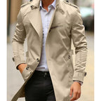 Trench Coat Men Long Single-Breasted With Collar - Image 1