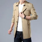 Trench Coat Men Mid-Length Button-Up Collar - Image 1