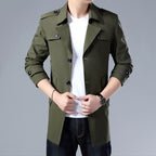 Trench Coat Men Mid-Length Button-Up Collar - Image 3