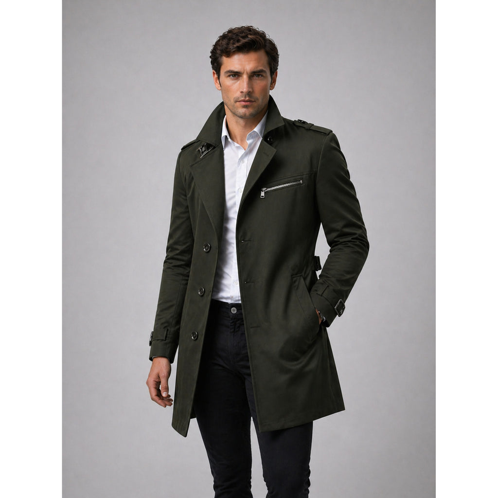 Trench Coat Men Mid-Length With Epaulets - Image 9