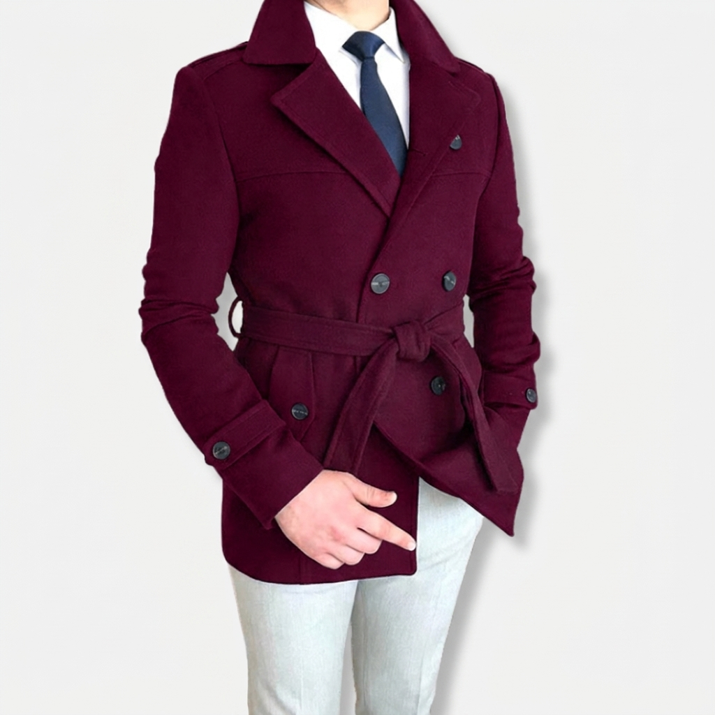 Trench Coat Men Short Belted With Lapels - Image 1