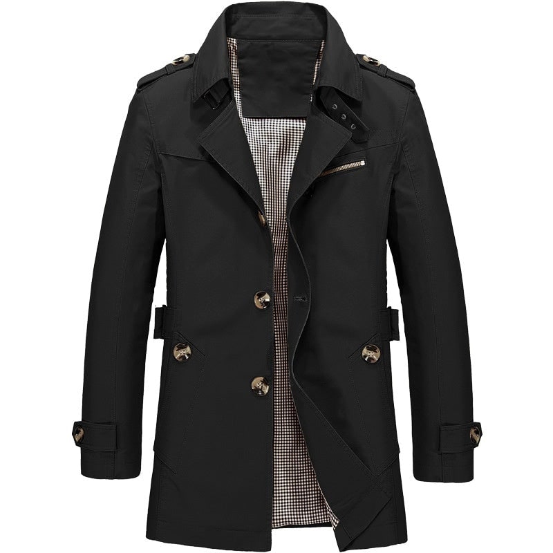 Trench Coat Men Single-Breasted With Epaulets - Image 1