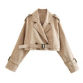 Trench Coat Short Belted Jacket Beige - Image 2