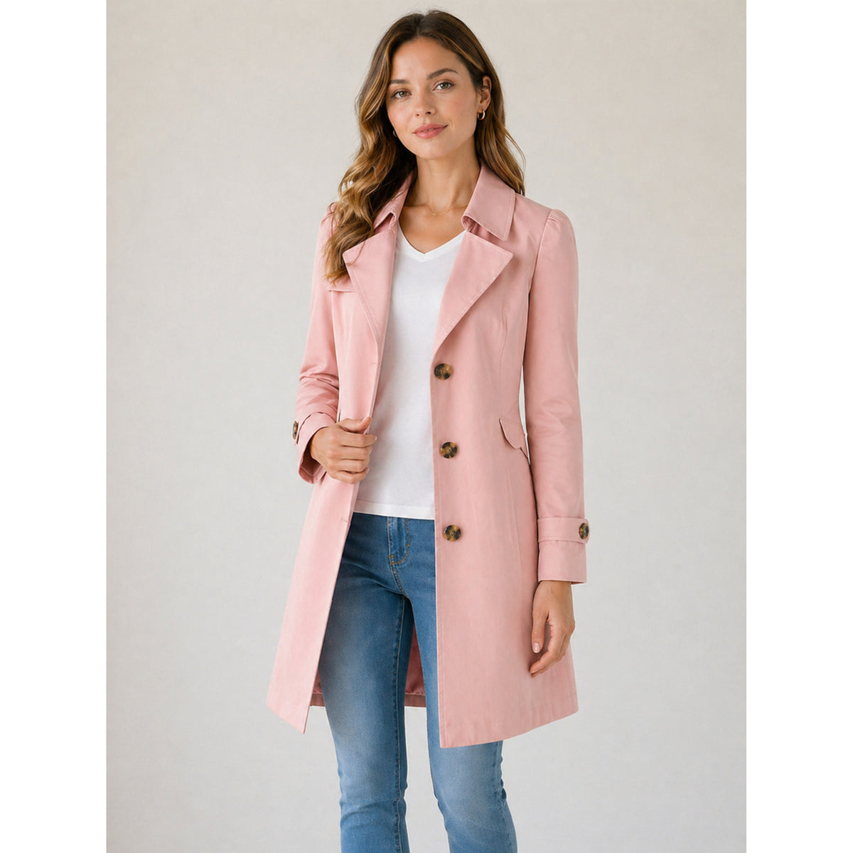 Trench Coat Short Tailored Single-Breasted Knee-Length - Image 3