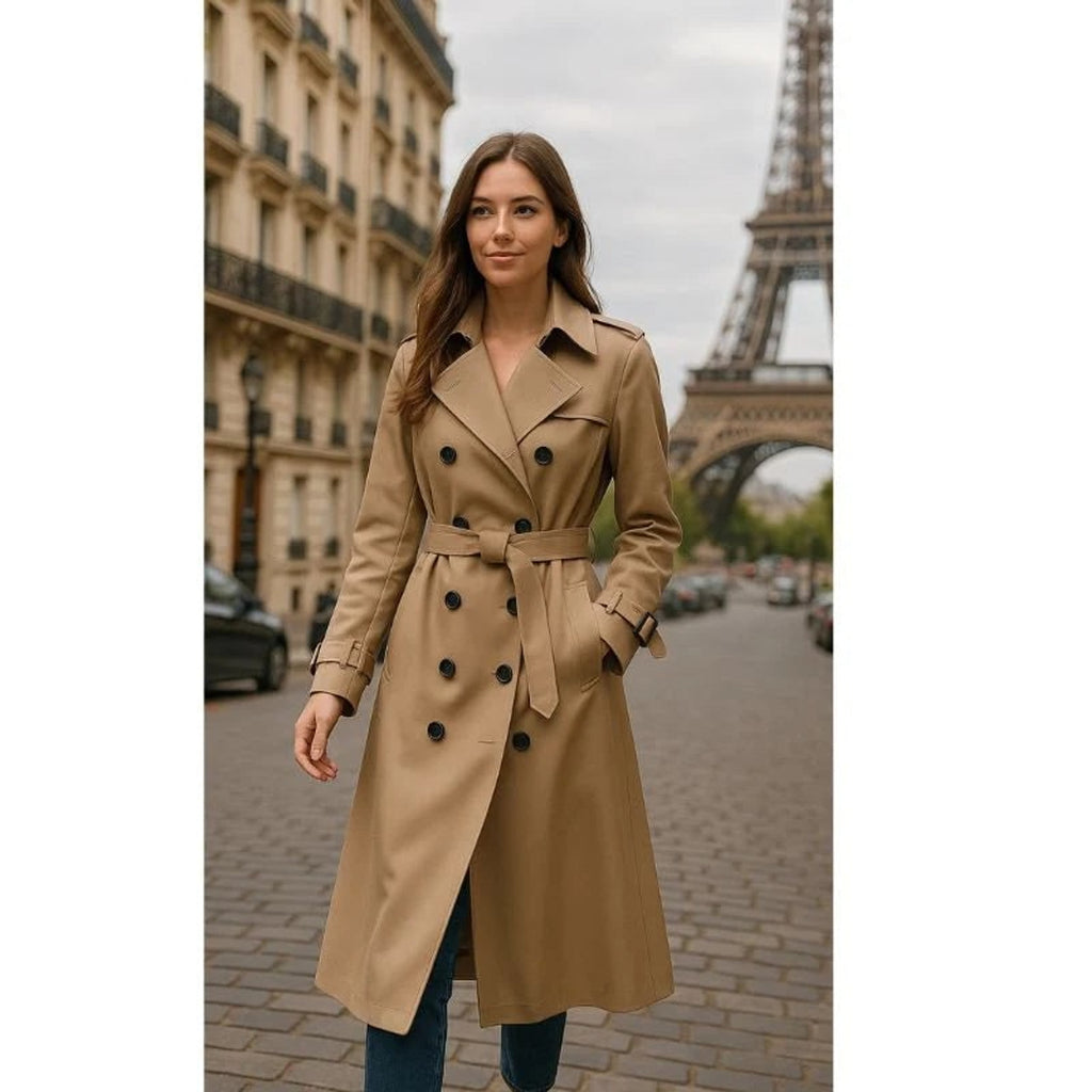Trench Coat with Flattering Double-Breasted Design and Waist Belt - Image 1