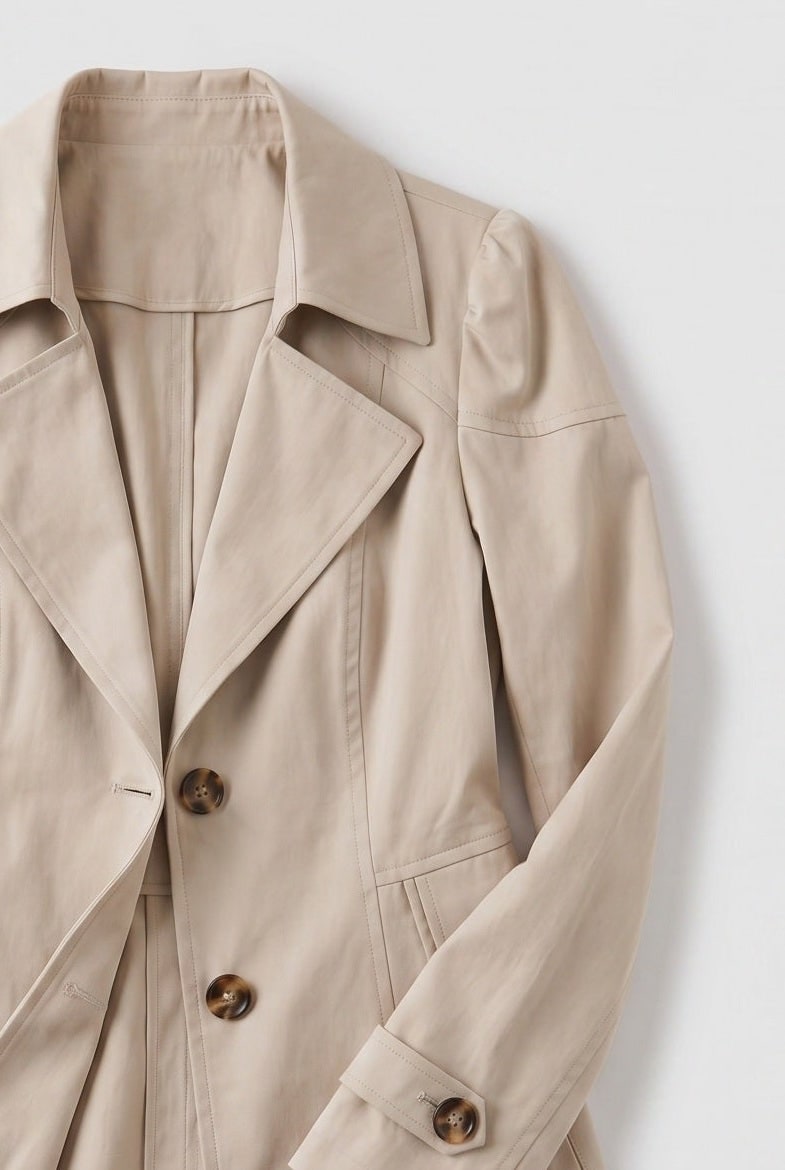 Trench Coat Women's Single Breasted Knee-Length With Button Front And Notch Lapel - Image 3