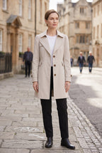 Trench Coat Women's Single Breasted Knee-Length With Button Front And Notch Lapel - Image 4