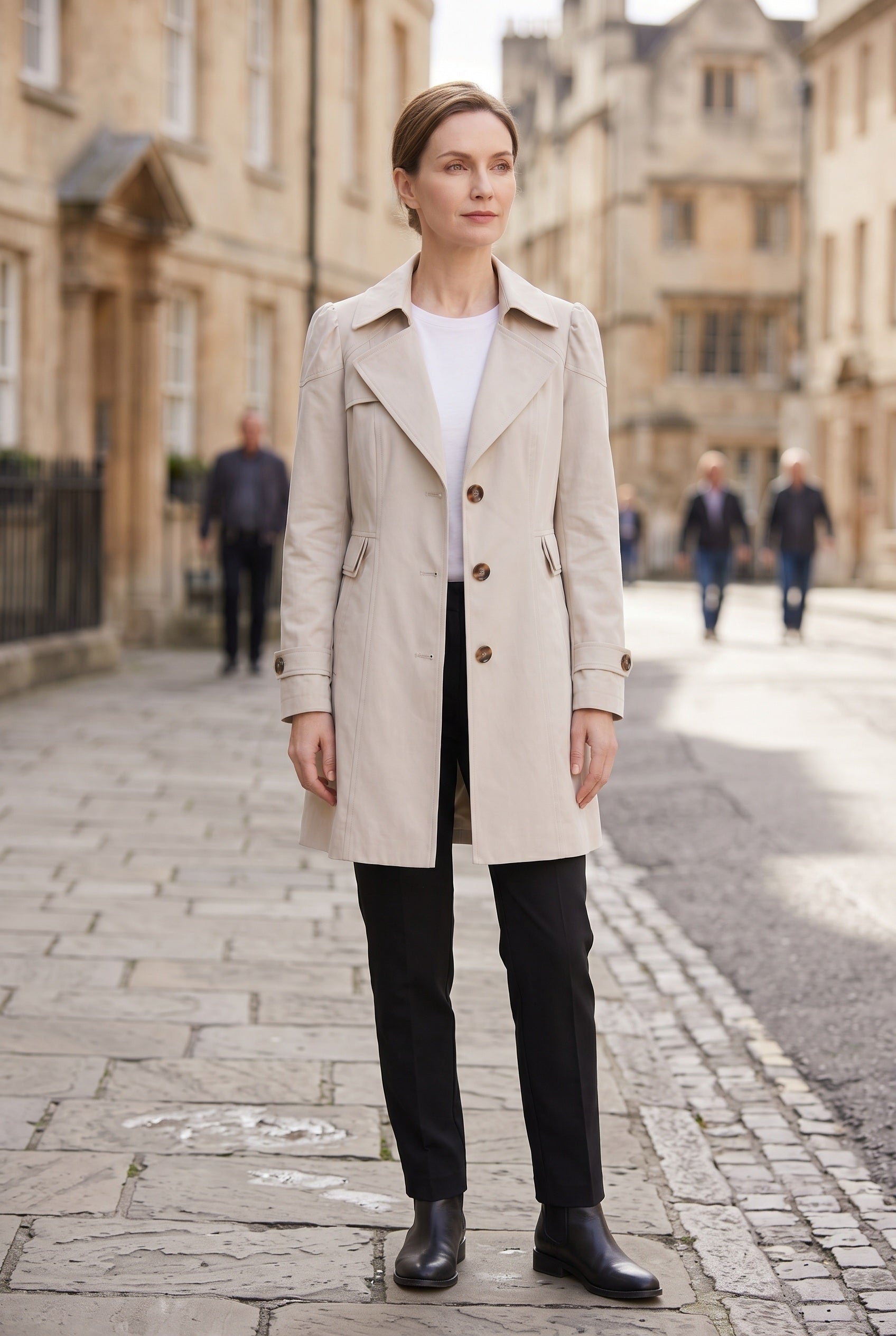 Trench Coat Women's Single Breasted Knee-Length With Button Front And Notch Lapel - Image 4