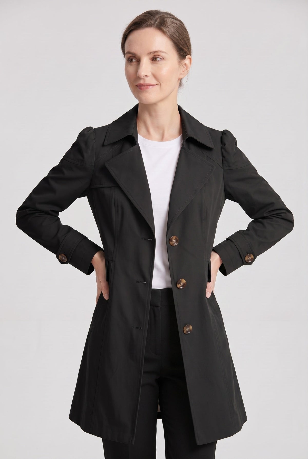 Trench Coat Women's Single Breasted Knee-Length With Button Front And Notch Lapel - Image 5