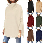 Tunic Sweater with Slit Hem Pullover and Batwing Sleeve - Image 1