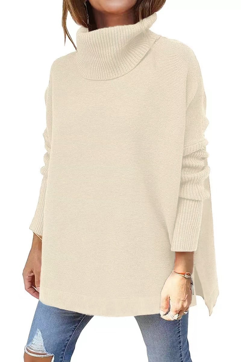 Tunic Sweater with Slit Hem Pullover and Batwing Sleeve - Image 10