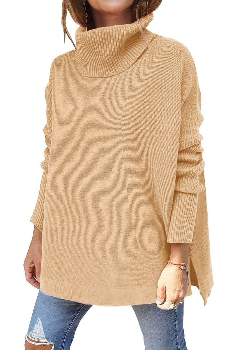 Tunic Sweater with Slit Hem Pullover and Batwing Sleeve - Image 2
