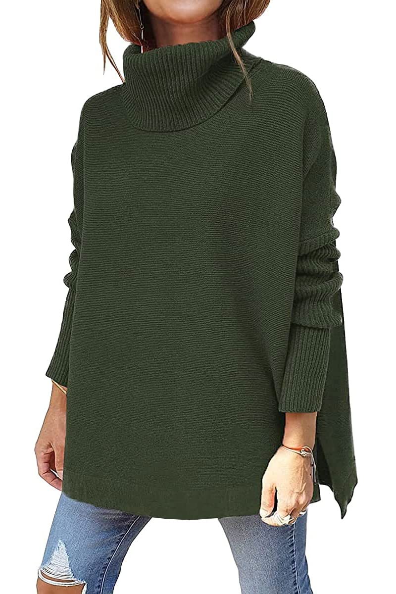 Tunic Sweater with Slit Hem Pullover and Batwing Sleeve - Image 4