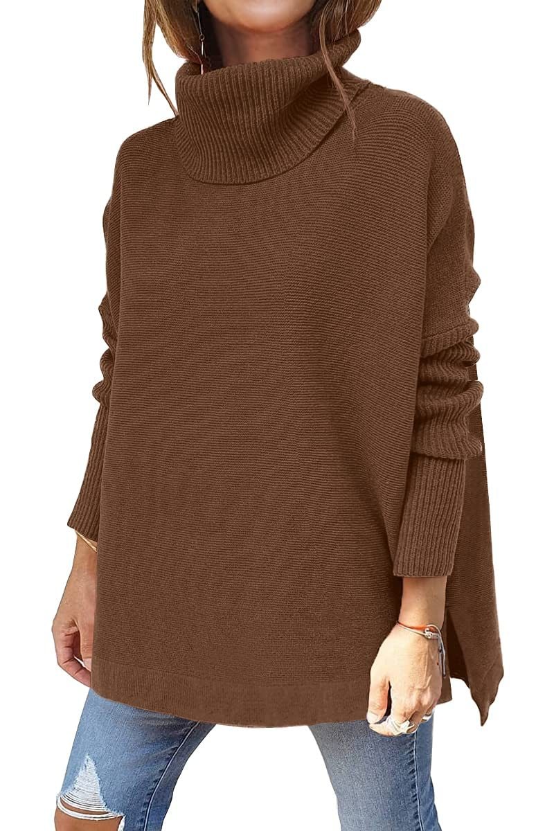 Tunic Sweater with Slit Hem Pullover and Batwing Sleeve - Image 5