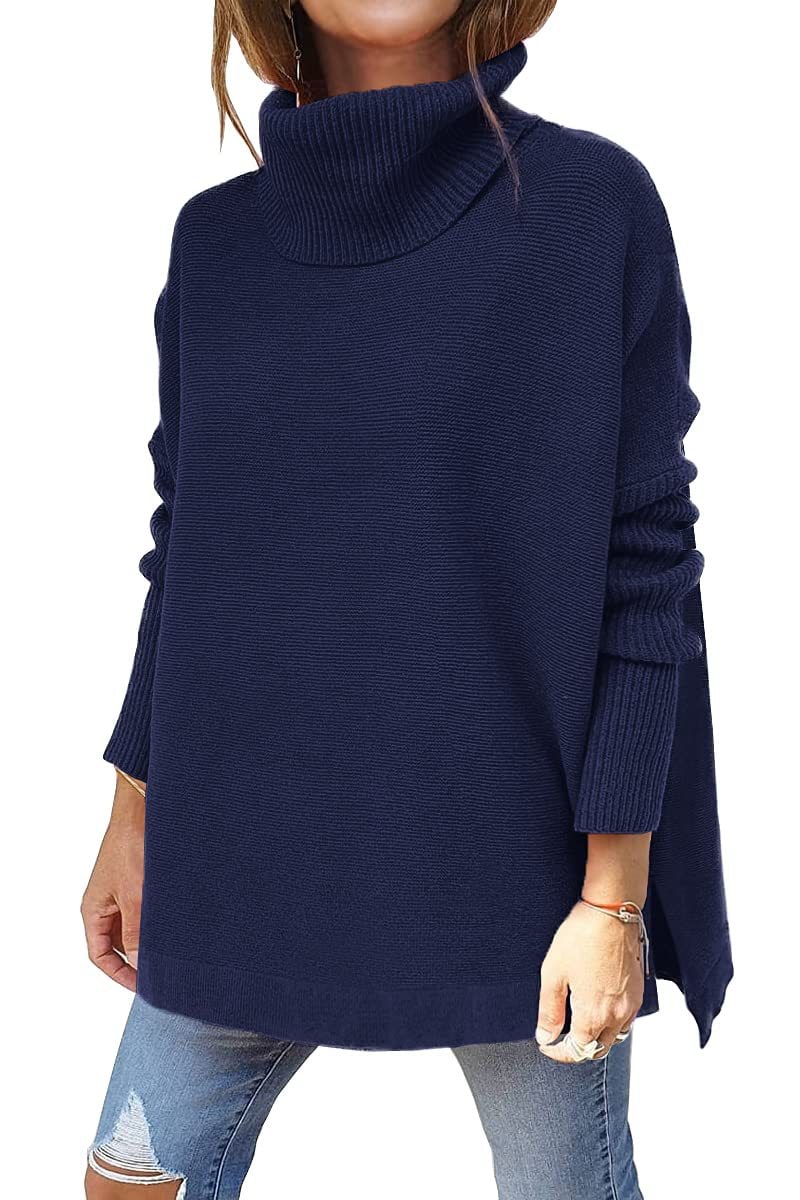 Tunic Sweater with Slit Hem Pullover and Batwing Sleeve - Image 6