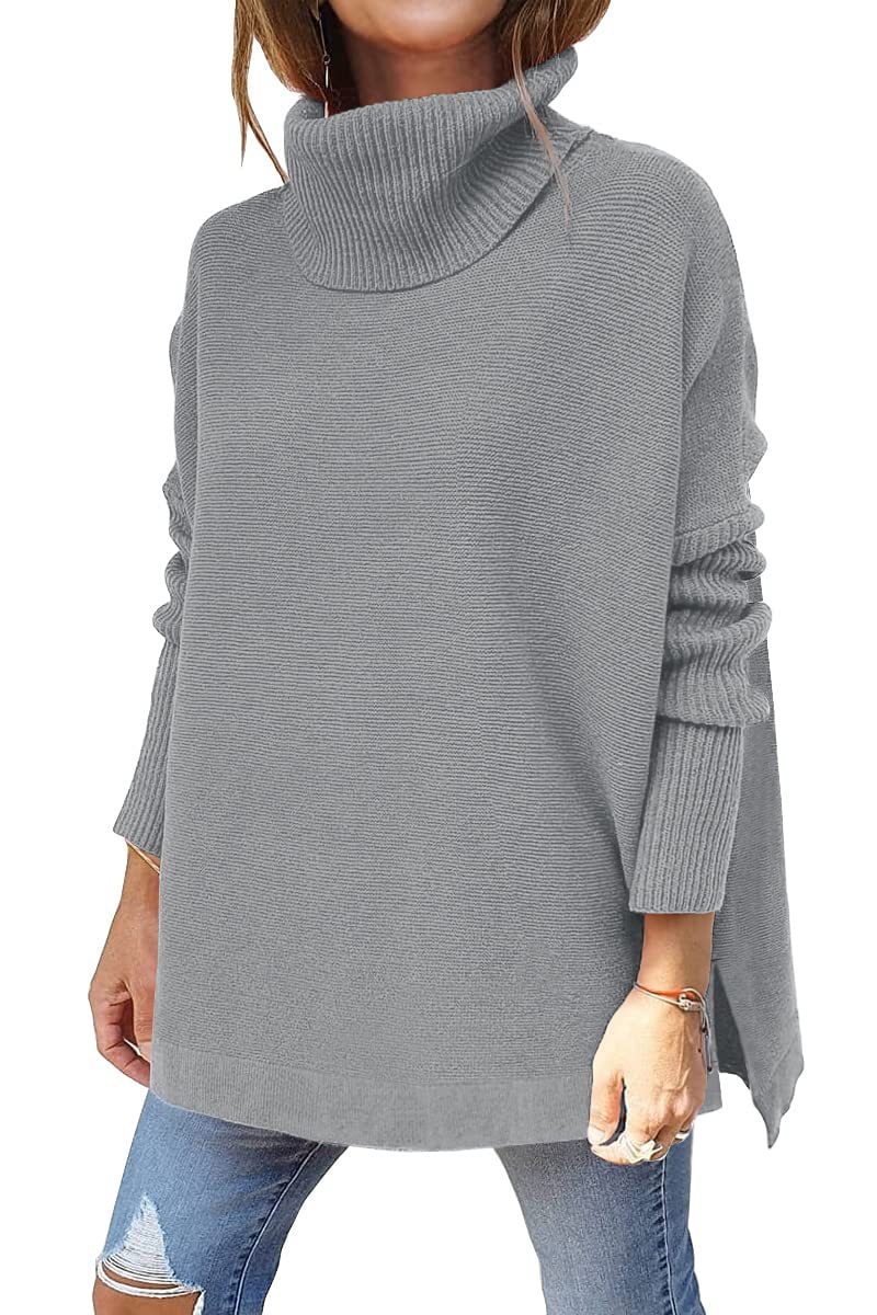 Tunic Sweater with Slit Hem Pullover and Batwing Sleeve - Image 7