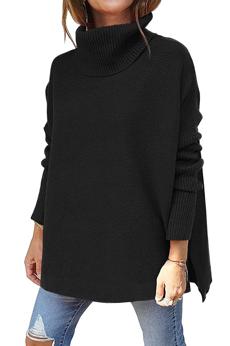 Tunic Sweater with Slit Hem Pullover and Batwing Sleeve - Image 8