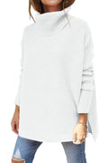 Tunic Sweater with Slit Hem Pullover and Batwing Sleeve - Image 9