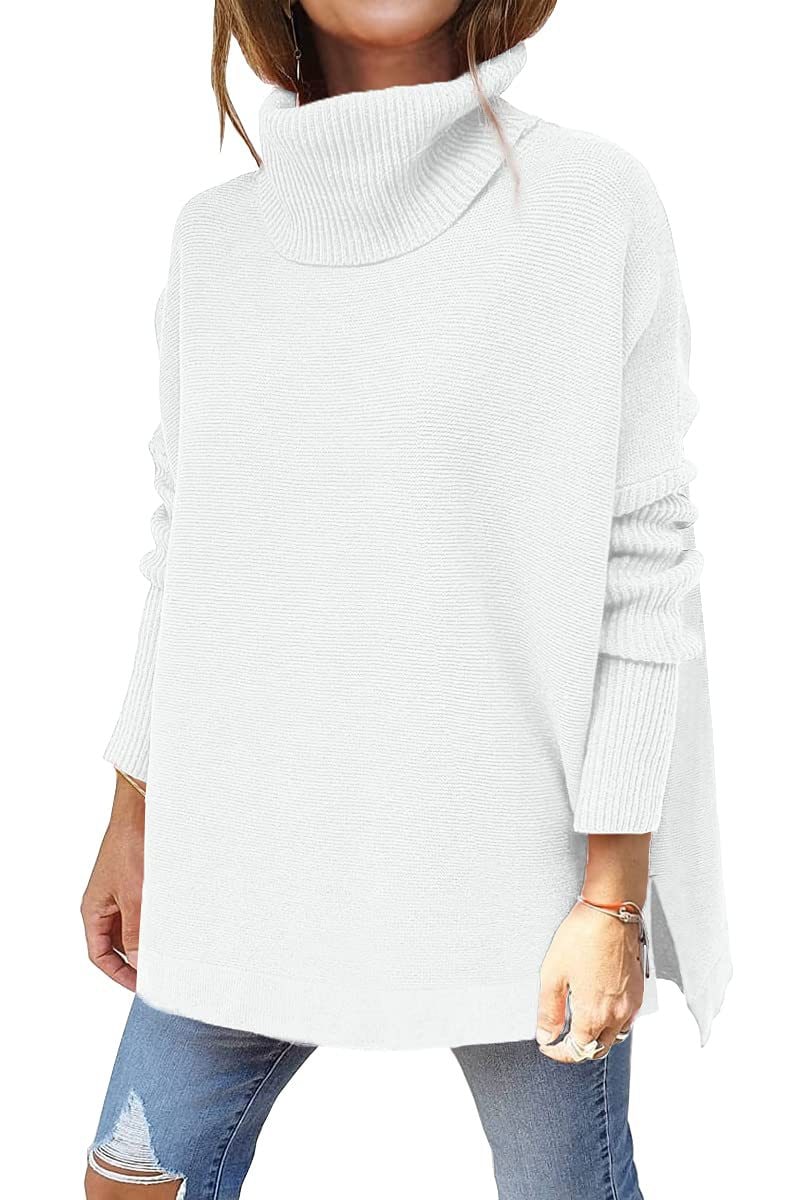 Tunic Sweater with Slit Hem Pullover and Batwing Sleeve - Image 9