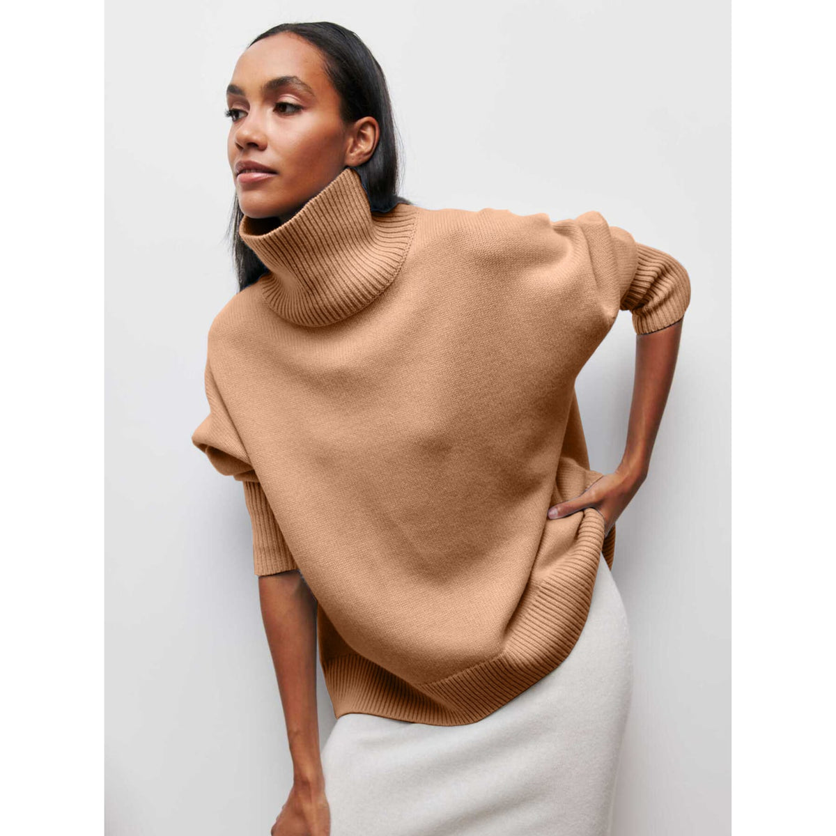 Turtleneck Sweater with Long Sleeve Pullover and Solid - Image 1