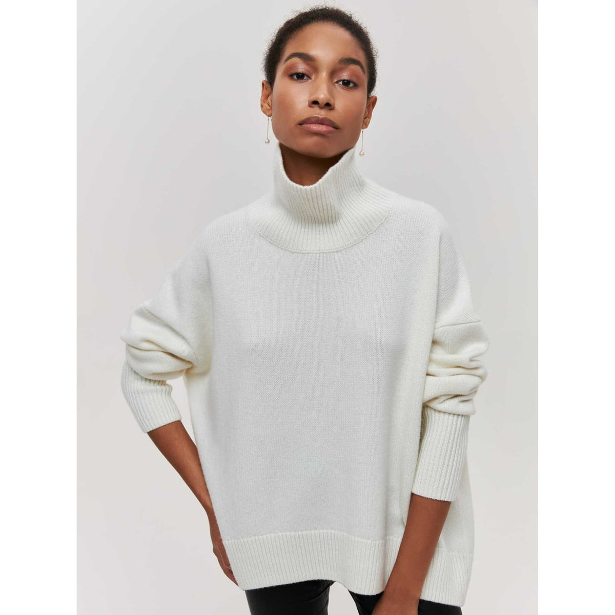 Turtleneck Sweater with Long Sleeve Pullover and Solid - Image 12