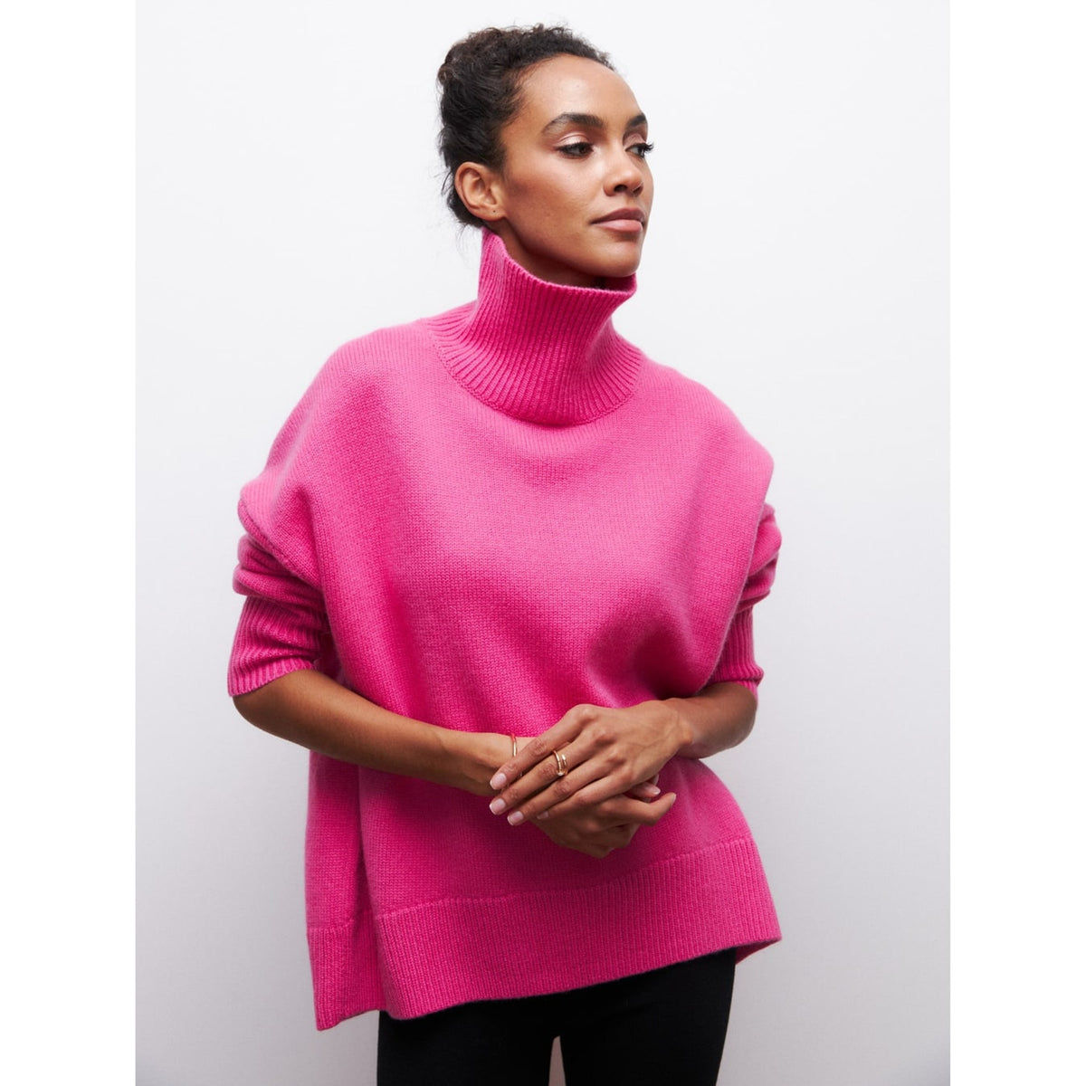 Turtleneck Sweater with Long Sleeve Pullover and Solid - Image 2