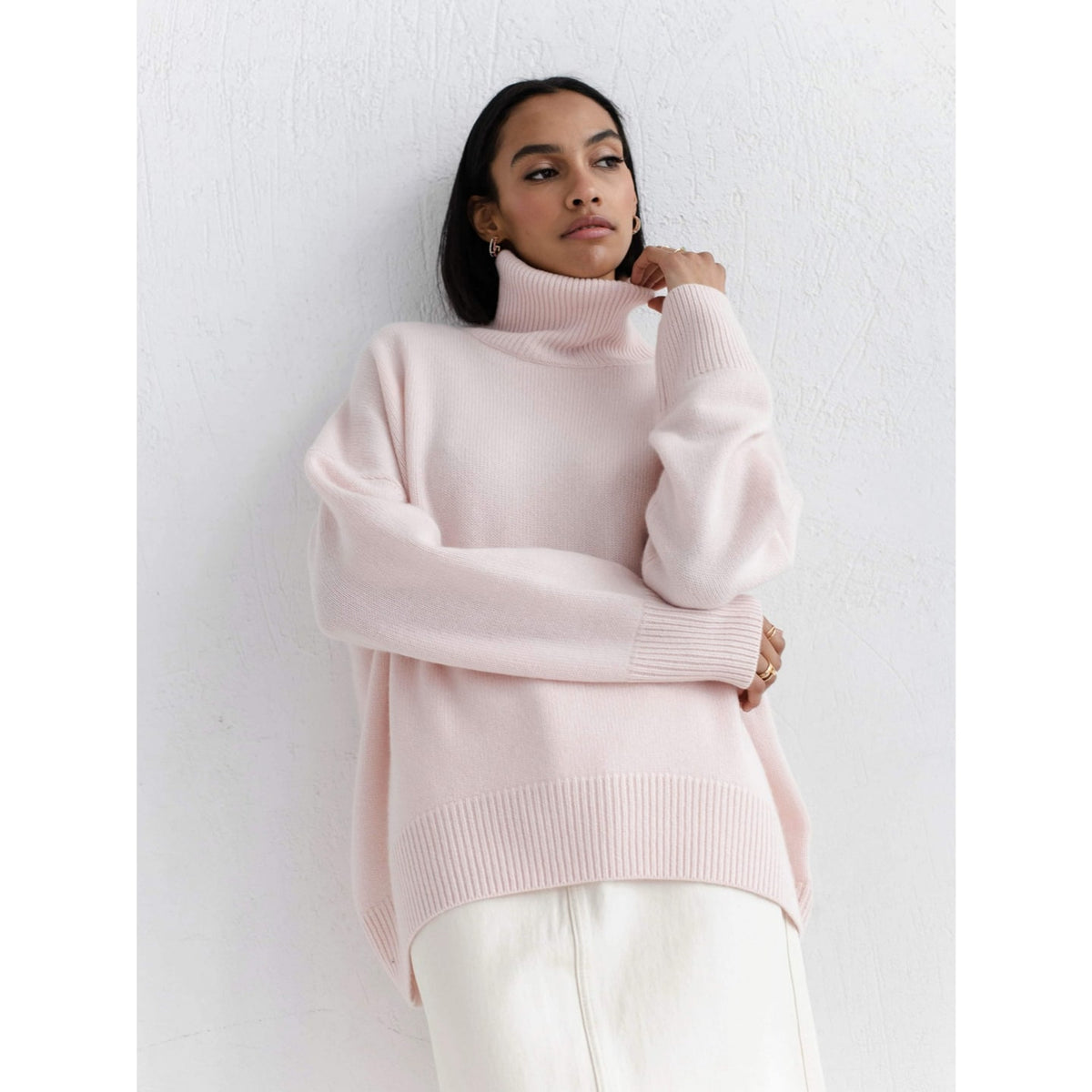 Turtleneck Sweater with Long Sleeve Pullover and Solid - Image 3