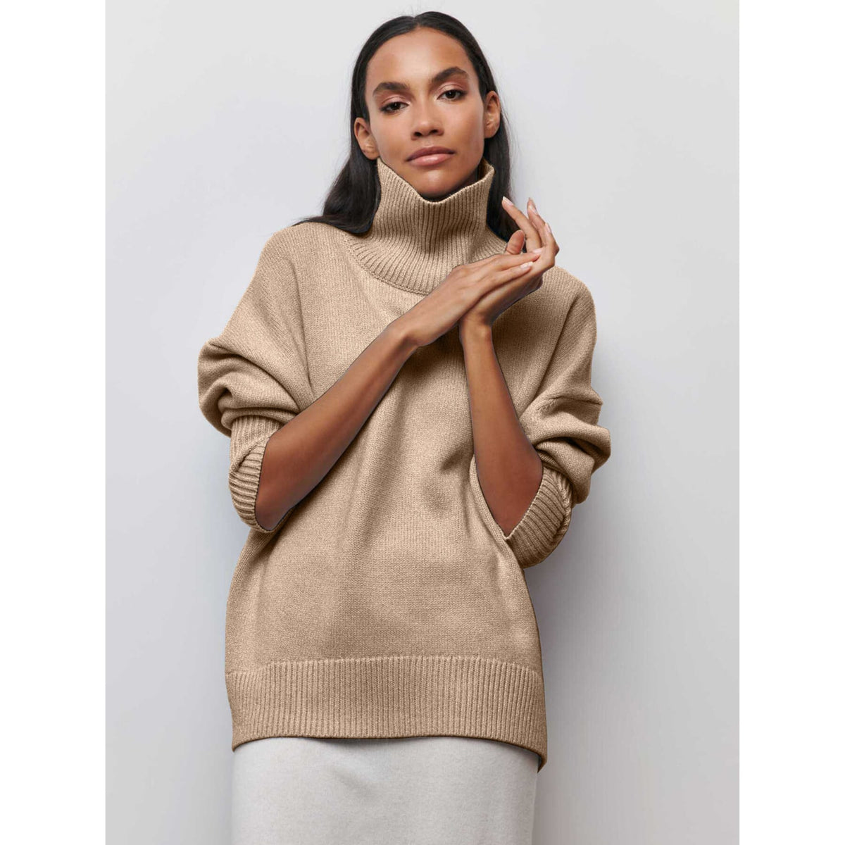 Turtleneck Sweater with Long Sleeve Pullover and Solid - Image 7