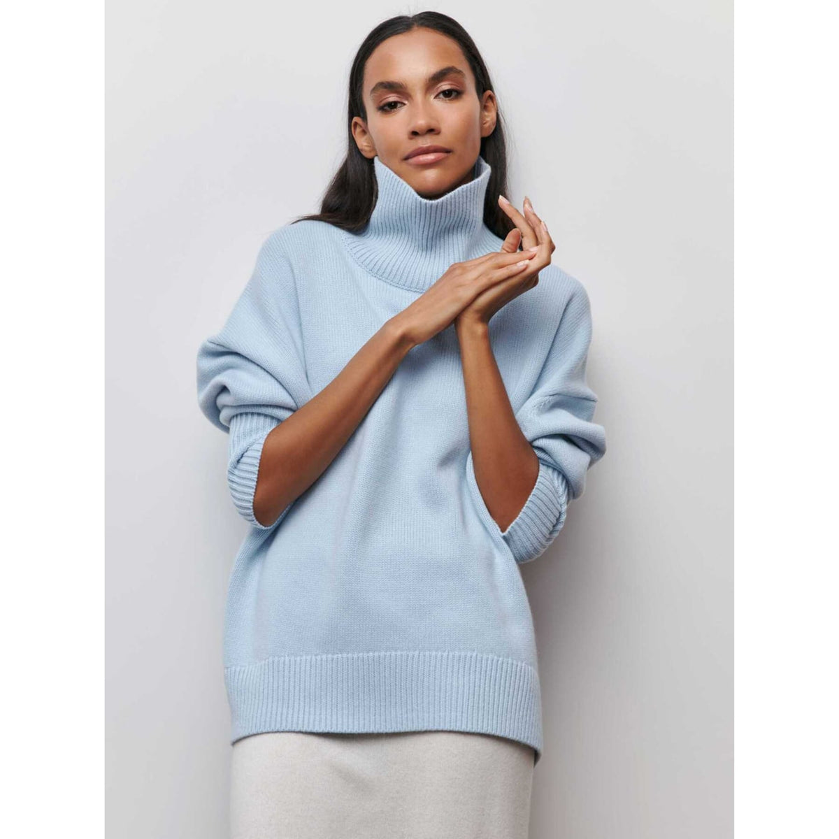 Turtleneck Sweater with Long Sleeve Pullover and Solid - Image 8