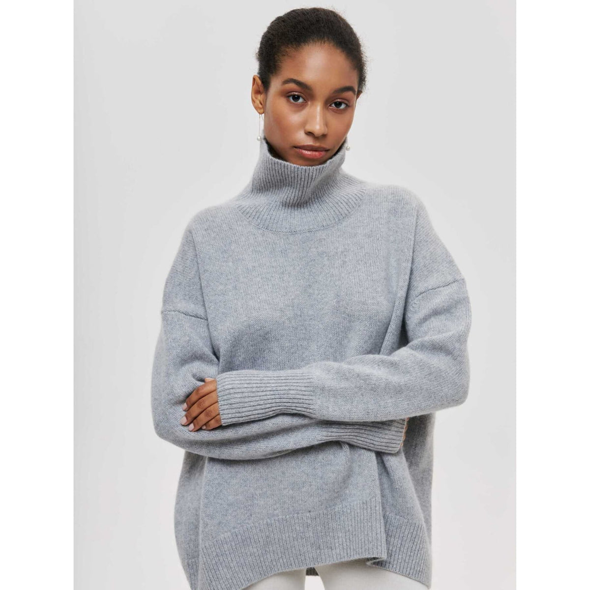 Turtleneck Sweater with Long Sleeve Pullover and Solid - Image 9