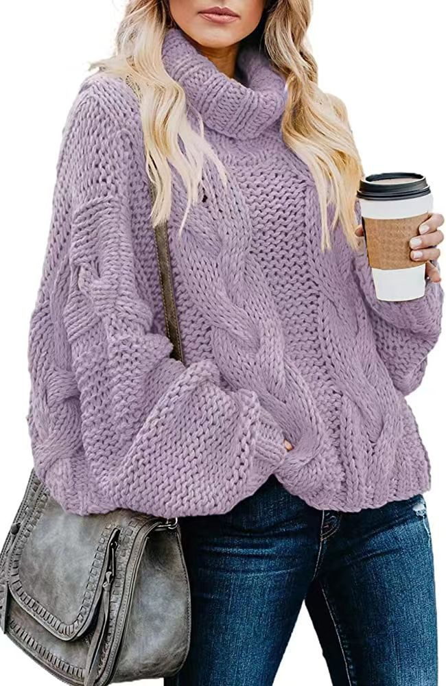 Turtleneck Sweater with Loose-Fitting Cable Knit and Long Sleeves - Image 12