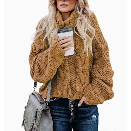 Turtleneck Sweater with Loose-Fitting Cable Knit and Long Sleeves - Image 2
