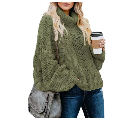 Turtleneck Sweater with Loose-Fitting Cable Knit and Long Sleeves - Image 3