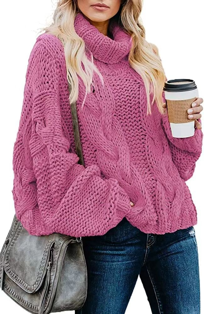 Turtleneck Sweater with Loose-Fitting Cable Knit and Long Sleeves - Image 8