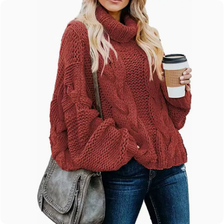 Turtleneck Sweater with Loose-Fitting Cable Knit and Long Sleeves - Image 9