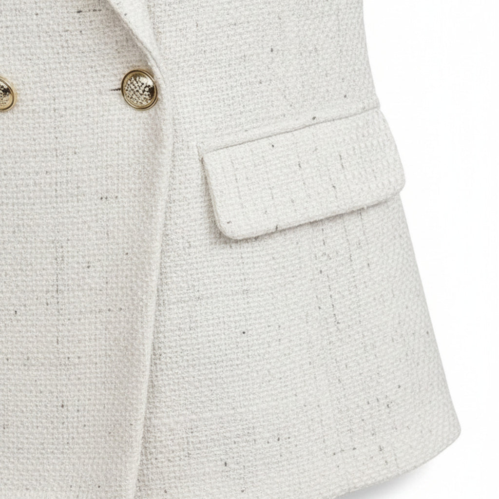 Women's Tweed Blazer Double-Breasted With Notched Lapel And Fitted Cut - detail