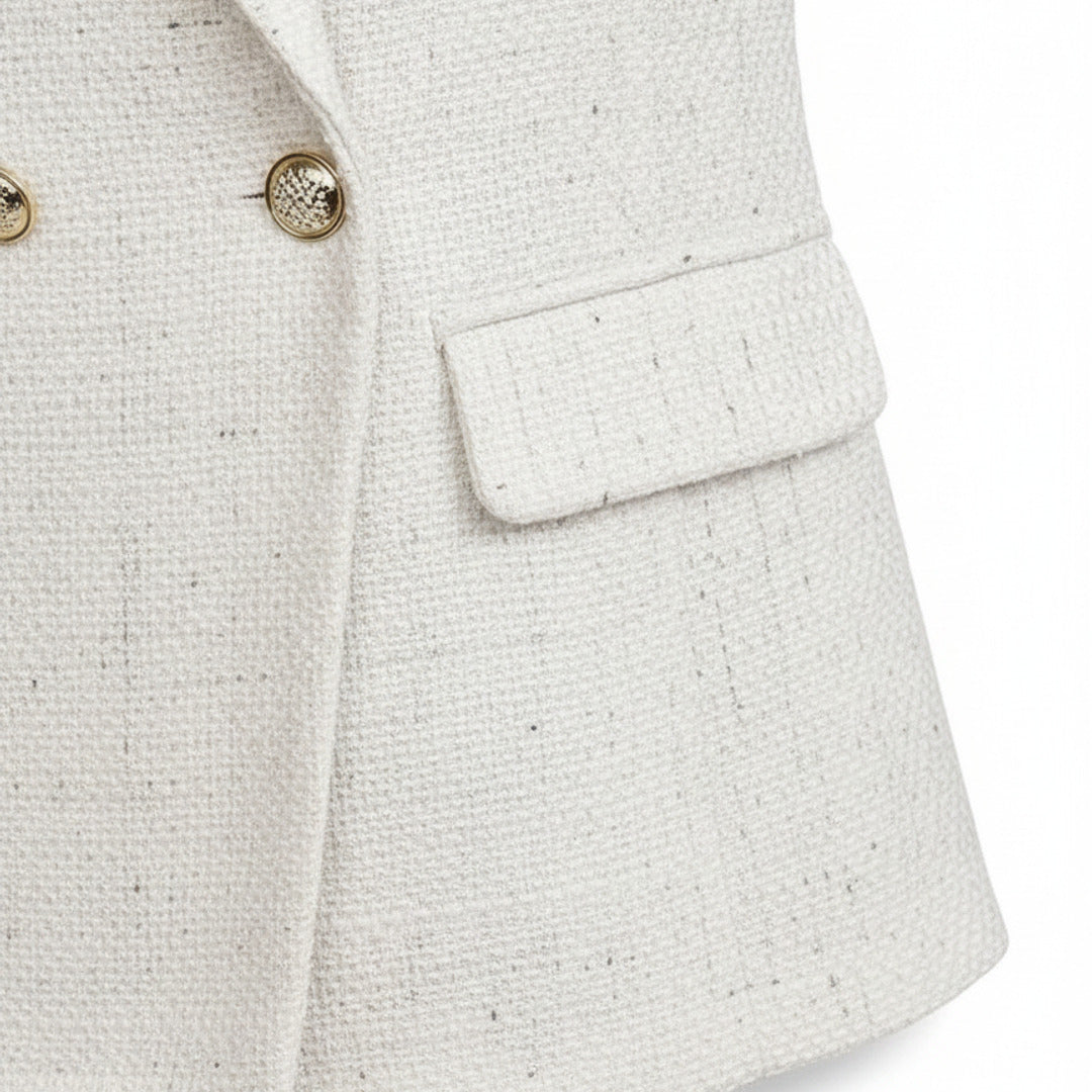 Women's Tweed Blazer Double-Breasted With Notched Lapel And Fitted Cut - detail